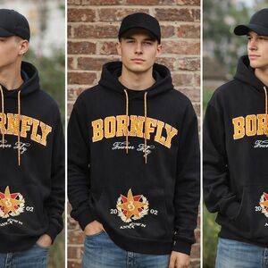 BornFly Forever Fly Black Graphic Hoodie Mens 3X Large‎ Sweatshirt